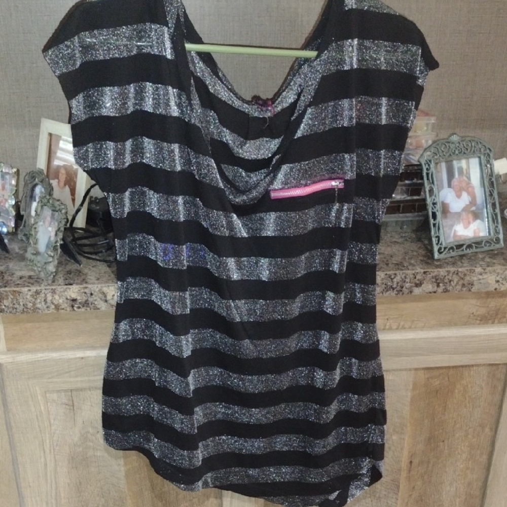 Elegant Black and Silver Striped Women's Blouse